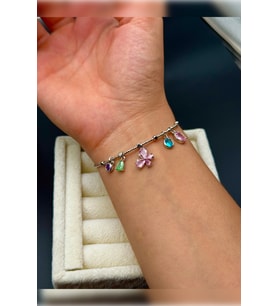 925 Gümüş Kaplama Pembe Kelebekli Charm Bileklik , Renkli Charm Bileklik , Kelebek Bileklik , Sevgiliye Hediye