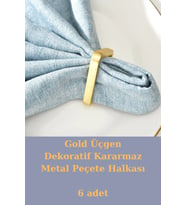 Gold Üçgen 6 Adet Dekoratif Peçete Halkası - Napkin Ring - Kararmaz Malzeme