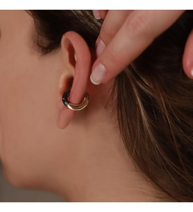 Yuvarlak Siyah Zirkon Taşlı Rose Gold Kaplama Gümüş Kıkırdak Küpe