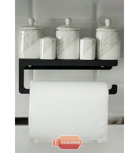 TASAGRAM Mat Siyah Metal Baharatlık Raflı Havluluk