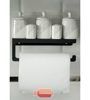 TASAGRAM Mat Siyah Metal Baharatlık Raflı Havluluk