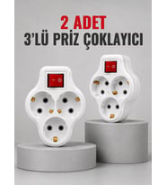Direkt Duvar Prizine Takılan 3’lü Priz Adaptörü Anahtarlı Priz Çoklayıcı 2 Adet