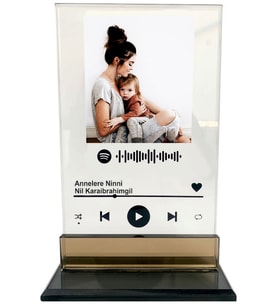 Spotify Barkodlu Cam Plak, Kişiye Özel Fotoğraflı Spotify Şarkı Barkodlu Masaüstü Plak