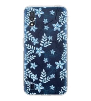 Samsung Galaxy A01  Kamera Korumalı Kapak Floral Mavi Tasarımlı  Şeffaf Kılıf