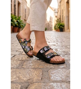 Gezer Kadın Yazlık İki Toka Ayarlanabilir Rahat Mantar Taban Fashion Günlük Terlik