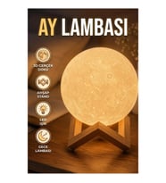 3D Ay Gece Lambası Ahşap Standlı LED Dekoratif Masa Aydınlatma