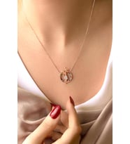 Renkli Taşlı Anne Bebek Gümüş Kolye-Rose