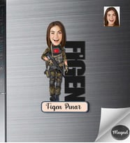 Kişiye Özel Asker İsimli Kadın Ahşap Magnet -1
