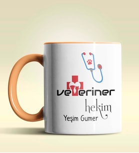 Kişiye Özel Veteriner Hekim Tasarımlı Turuncu Kupa Bardak (Turuncu)
