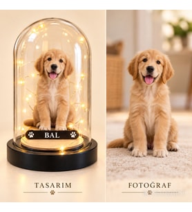 Kişiye Özel Köpek Karikatürlü 18 cm MDF Fanus Biblo - Kişiye Özel Hediye