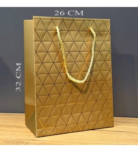 Gold Geometrik Desenli Büyük Boy Karton Hediye Çantası