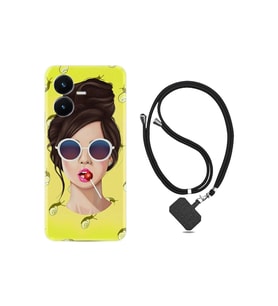 Vivo Y22s Kılıf Ipli Boyun Askılı Desenli Silikon Lollipop Woman 1416