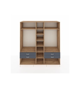 Kronos Dolap 10 Raflı 4 Çekmeceli 2 Askılı 220x59x243 Çam-Çam/Antrasit