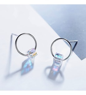Monemel Swarovski Taşlı Halka Küpe (Altın Kaplama) Sevgililer Günü Hediyesi