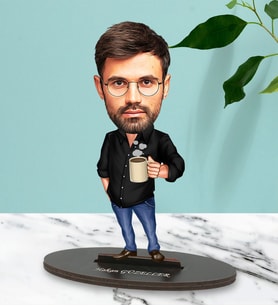 Kişiye Özel Kahve İçen Erkek Tasarımlı Karikatür Biblo