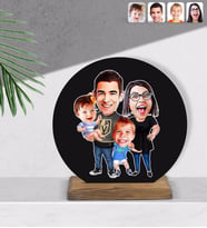 BK Gift Kişiye Özel Aile Karikatürlü Yuvarlak Ahşap Biblo-3