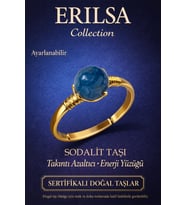 Sertifikalı Takıntı Azaltıcı Enerji Yüzüğü – Sodalit Taşı Ayarlamalı Gold İnce Kasa Kova Yay Başak (Çok Renkli)