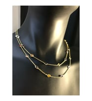 Gümüş Kolye - Mix Renkli Zirconia Taşlı Uzun Boy 70 Cm Gold Renk 925 Ayar Gümüş Kadın Kolye