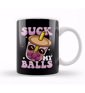 Cute & Funny Suck My Balls Boba Tea Pun Kupa Bardak Porselen
