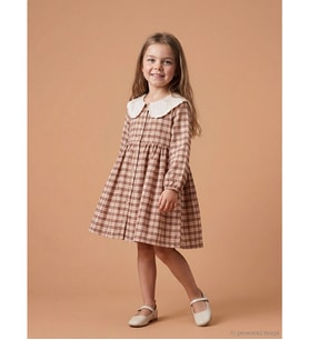 LCW Kids Bej Bebe Yaka Ekose Kız Çocuk Elbise
