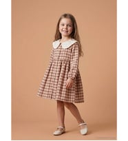 LCW Kids Bej Bebe Yaka Ekose Kız Çocuk Elbise