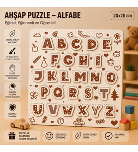 Ahşap Puzzle - Alfabe: Eğitici ve Öğretici Okul Öncesi Harf Öğrenme Seti (20x20 cm)