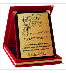 Kişiye Özel Erkek Öğretmen 4 Temalı Kırmızı Plaket (Kırmızı-Altın)