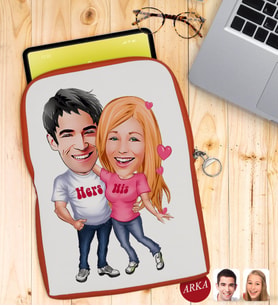 BK Gift Kişiye Özel Sevgililer Karikatürlü Taşınabilir Koruyucu Tablet Kılıfı & Organizer Çanta - Turuncu-5