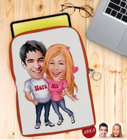 BK Gift Kişiye Özel Sevgililer Karikatürlü Taşınabilir Koruyucu Tablet Kılıfı & Organizer Çanta - Turuncu-5