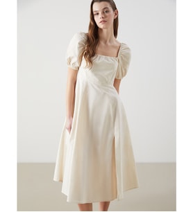 LCWAIKIKI Classic Gri Kare Yaka Poplin Elbise
