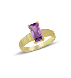 925 Ayar Gümüş Ametist Taşlı Baget Yüzük (Gold)