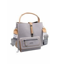 Just Polo Kilit Detaylı Kadın Kartlık ve Omuz Çanta Kombini PBU4002-1006 (Gri)