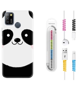 INFINIX Smart 4 5 6 Zero 8 S5 Pro Kılıf Kablo Koruma Spiral Silikon Sevimli Panda 1794