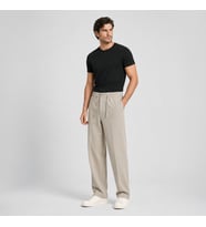 Erkek Vizon Relax Fit Bağcıklı Baggy Pantolon