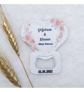 30 Adet Çiçek Baskılı Kalp Balon Açacak Magnet 7,5x8,5 Cm Uv Nikah Şekeri Nişan Hediyeliği-
