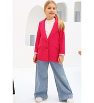 Kız Çocuk Bol Kesim Pantolon ve Blazer Ceket Pembe Alt Üst Takım