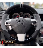 Opel Combo C Dikme Direksiyon Kılıfı Delikli Deri Parlak Siyah Gri Detay Çift Yüzük ve Dikiş 2006-2011