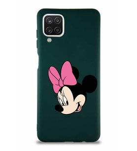 Samsung Galaxy A12 Soft Premier Kapak Minnie Mouse-B Tasarımlı Silikon Kılıf - Yeşil (Şeffaf)