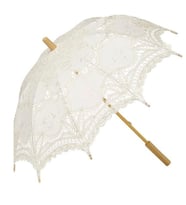 Beyaz Dantelli Şemsiye Handmade Gelin,Nişan,Düğün,Organizasyon İçin Mükemmel Ahşap Sap Nostaljik (Eskimiş Beyaz)