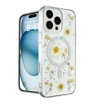 Apple iPhone 16 Pro Kılıf Daisy Simli Magsafe Kapak - Gümüş