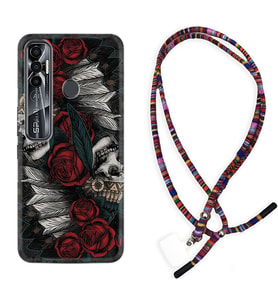 Tecno Spark 6 6 Go 8C 8 Pro 7 7 Pro Kılıf Boyun Asklı Rasta Silikon Skull Rose 1673