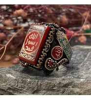 925 Ayar Gümüş Mührü Şerif İşlemeli Büyük Kasa Usta İşi Erkek Yüzük