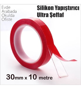 Süper Güçlü Çift Taraflı Bant Şeffaf Silikonlu 30MM X 5 MT