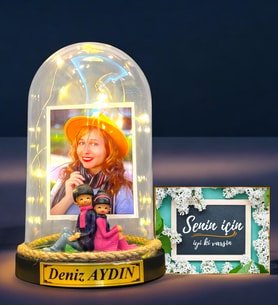 Kişiye Özel Led Işıklı Fanus ve Senin İçin Hediye Kartı - Kişiye Özel Hediye Seti (Model 4)