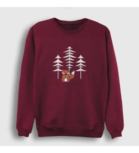 Presmono Unisex Bordo Forest Fox Tilki Sweatshirt 367759tt (Bordo)