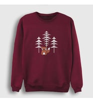 Presmono Unisex Bordo Forest Fox Tilki Sweatshirt 367759tt (Bordo)
