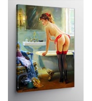 Kanvas Tablo Banyodaki Kırmızılı Kadın