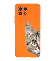 Xiaomi Mi 11 Lite Uyumlu Lansman Kılıf Catface Tasarımlı İçi Kadife Kapak-Turuncu (Şeffaf)