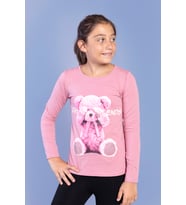 Toontoy Kız Çocuk Ayıcık Baskılı Tişört (Gül Kurusu)