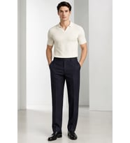 Erkek Slim Fit Yün Karışımlı Zeta Gabardin Kumaş Pileli Pantolon 004-Lacivert